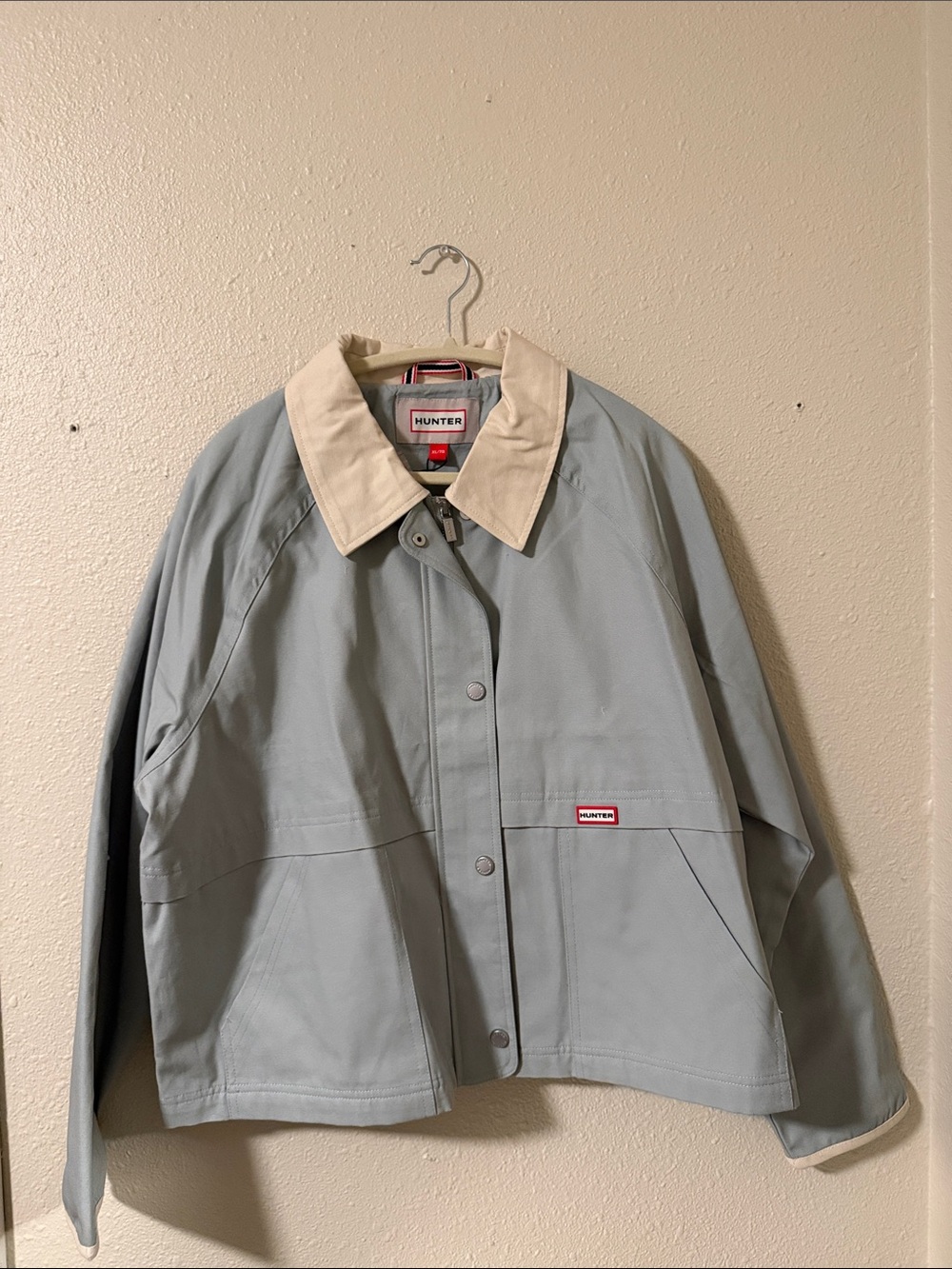 Hunter Light Gray Trench Coat with Cream Collar